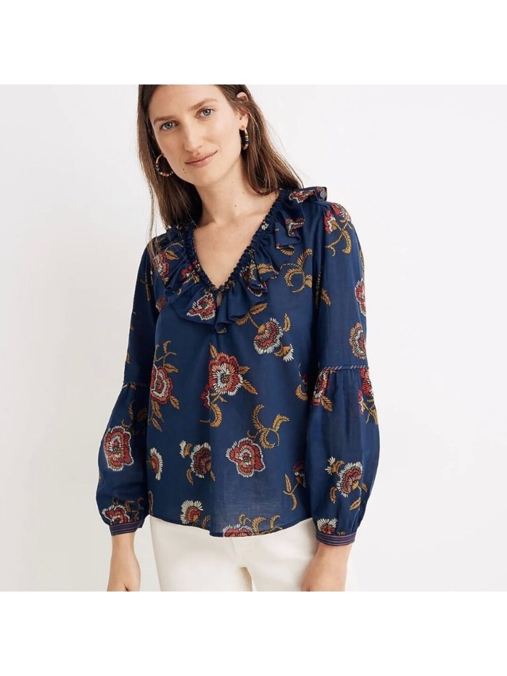 Madewell X Warm Ruffle Collar Top in Honolulu Hibiscus, M